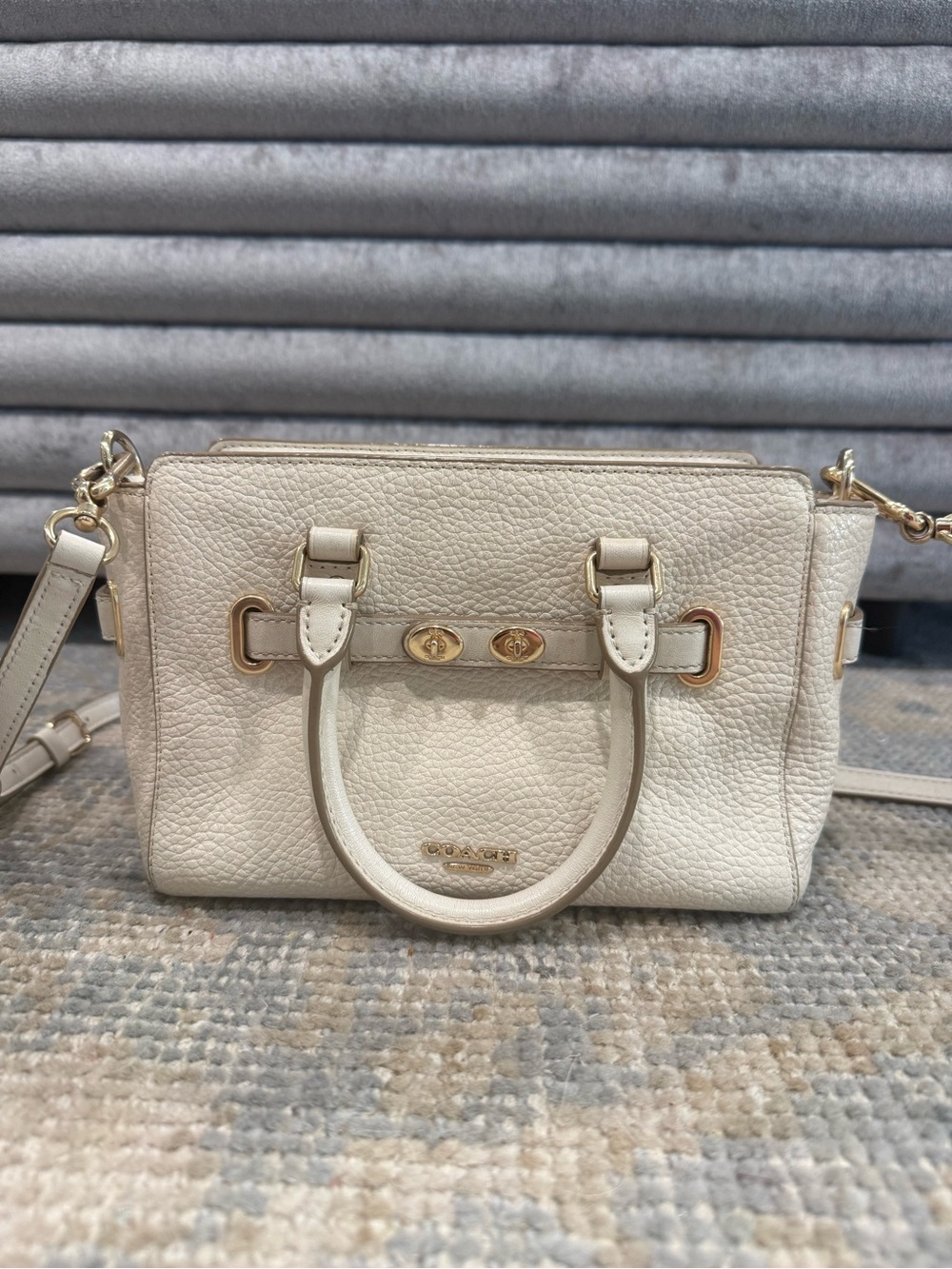 Coach Chalk Pebbled Leather Satchel with Gold Hardware